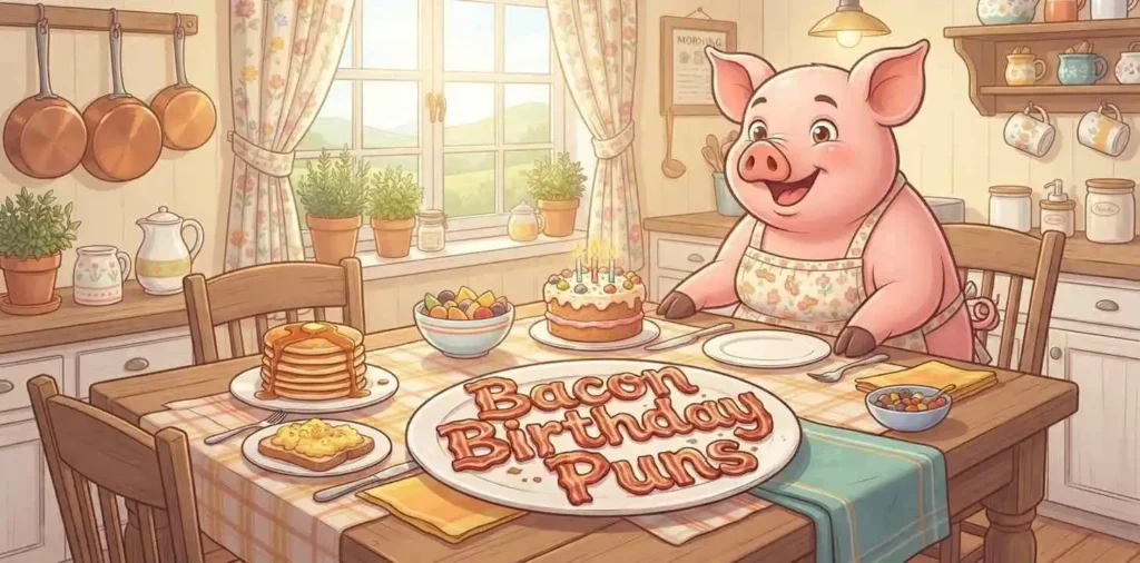 Pig enjoying bacon birthday
