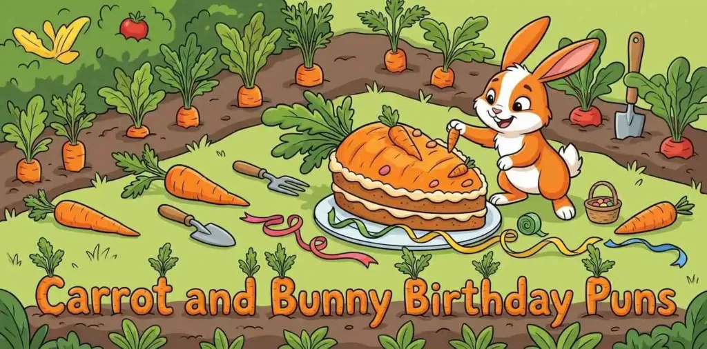 Bunny celebrating with carrots