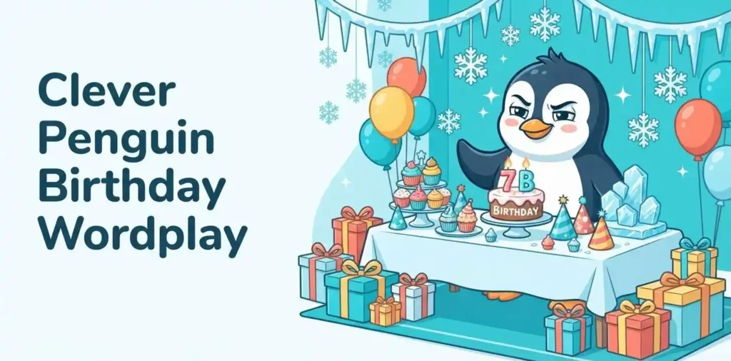 Clever penguin birthday wordplay