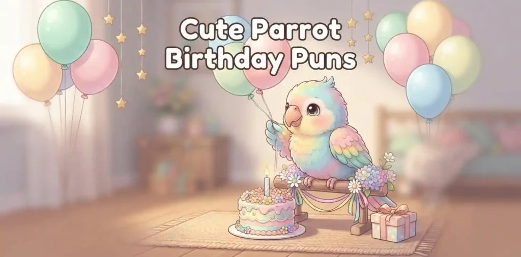 Cute parrot celebrating birthday