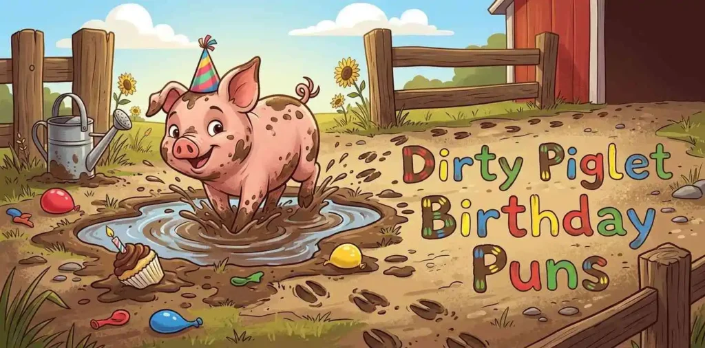 Playful muddy piglet birthday