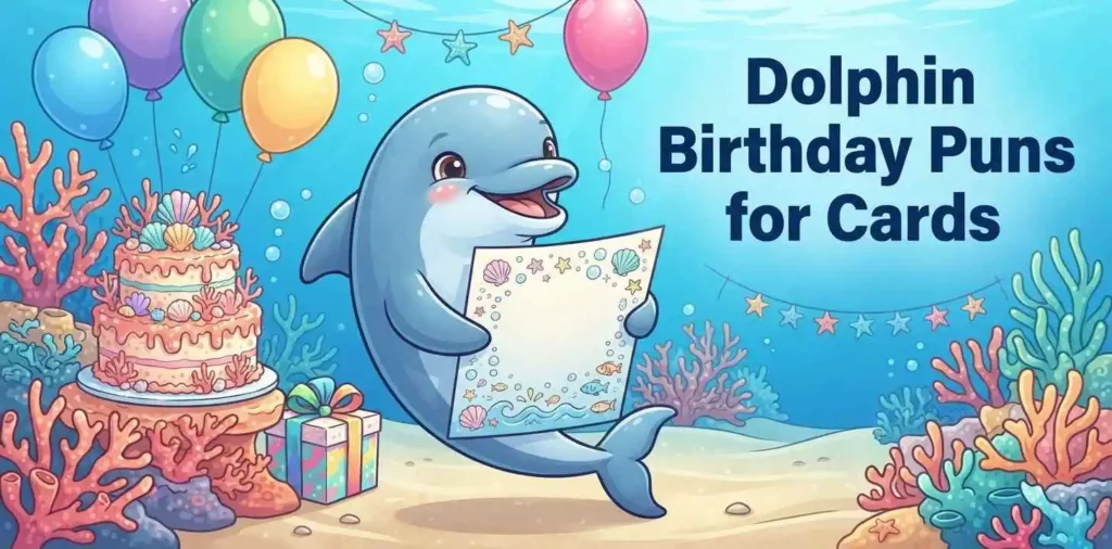 Dolphin birthday card illustration