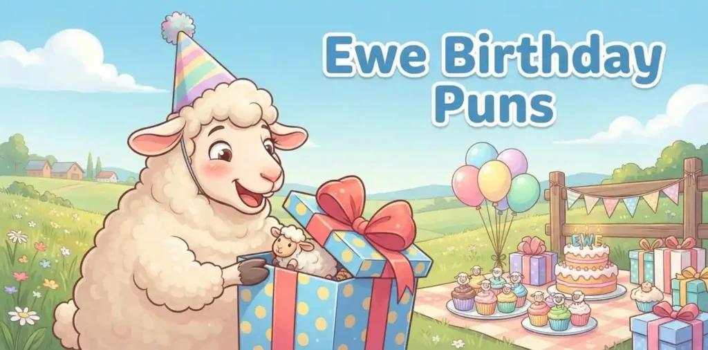Cute ewe celebrating birthday party
