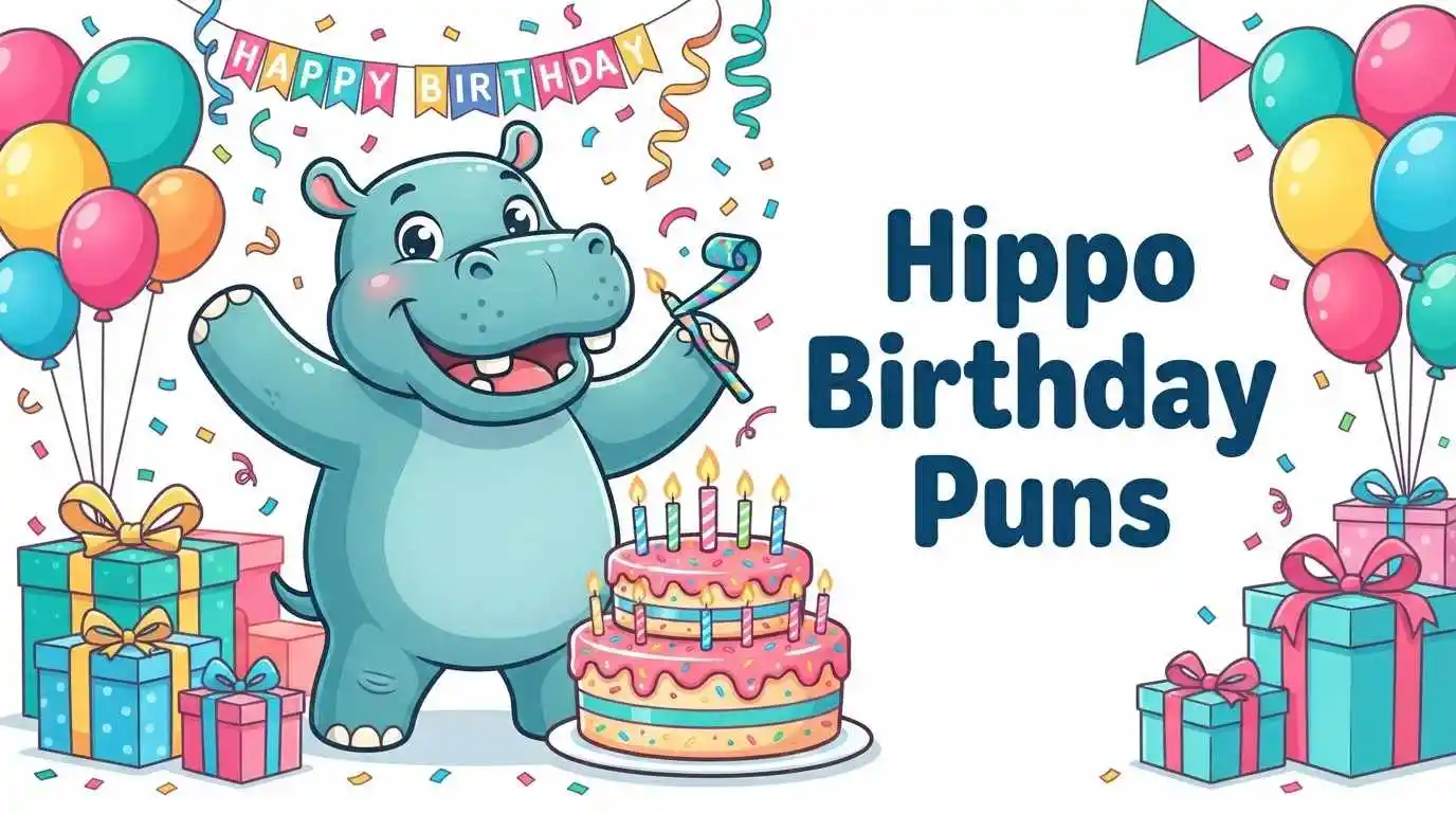Funny hippo birthday celebration