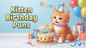 kitten birthday puns illustration