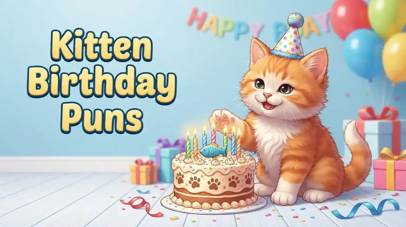 kitten birthday puns illustration