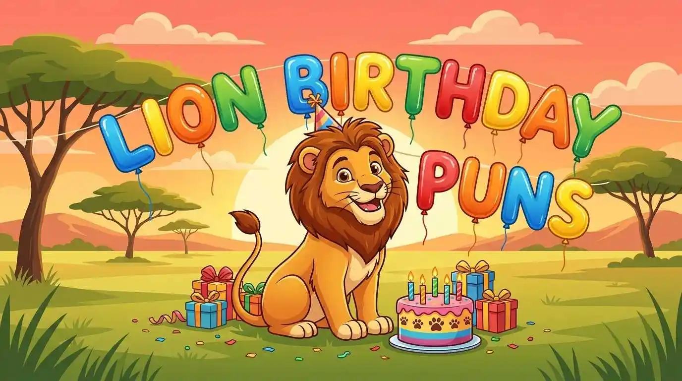 Cheerful lion birthday celebration
