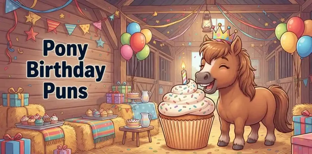 Cute pony celebrating birthday party