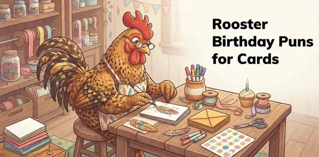 Rooster creating birthday card